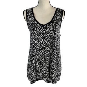 True Craft Floral Tank Top Blouse Black White Small